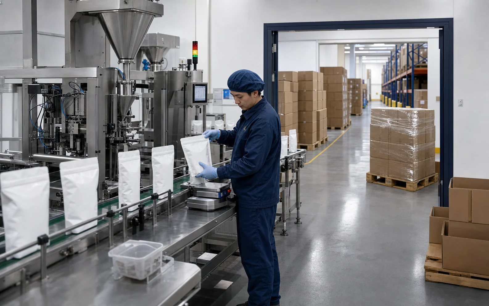 Dry nutrition pouch filling and shipment preparation